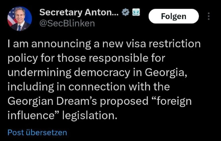  Agentengesetz: Washington erhöht Druck auf Tiflis Nachdem Georgien ein neues Ge...