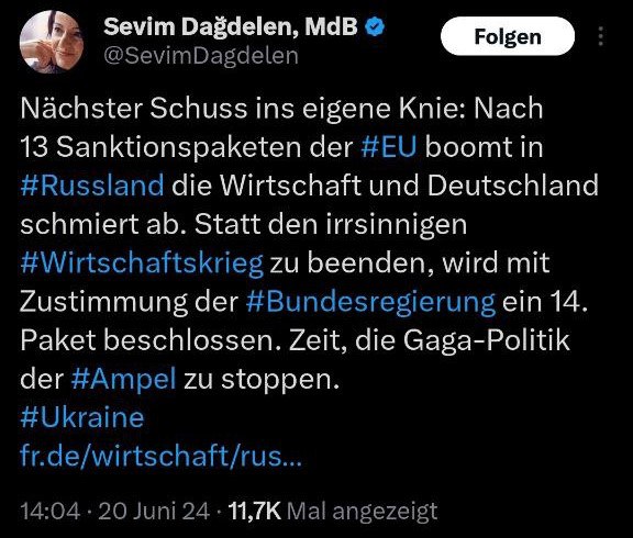 BSW-Abgeordnete zu weiteren Russland-Sanktionen: „Schuss ins eigene Knie“ Die EU...