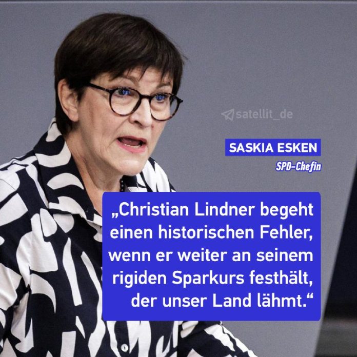 SPD-Chefin kritisiert Sparkurs von Bundesfinanzminister SPD-Chefin Saskia Esken ...
