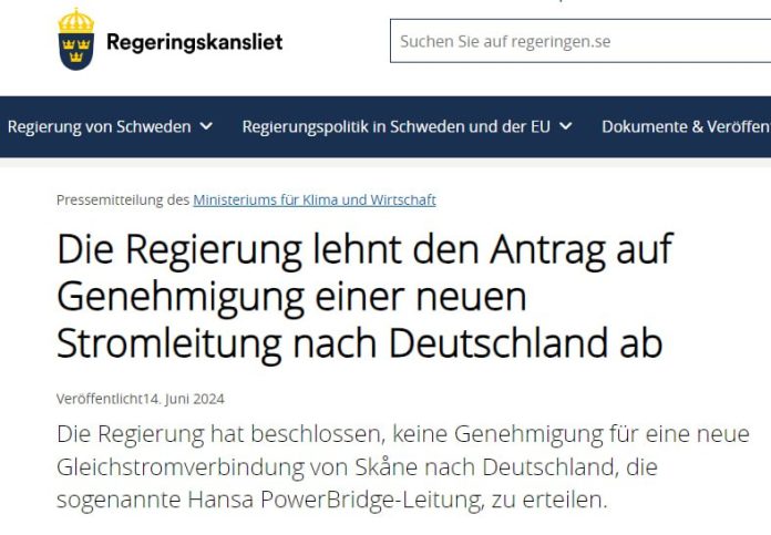 Ohrfeige für Habeck: Schweden stoppt Stromtrasse nach DeutschlandDie schwedisch...