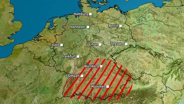Schwere Gewitter mit Hagel und Orkanböen ziehen nach Deutschland Von Franken bis...