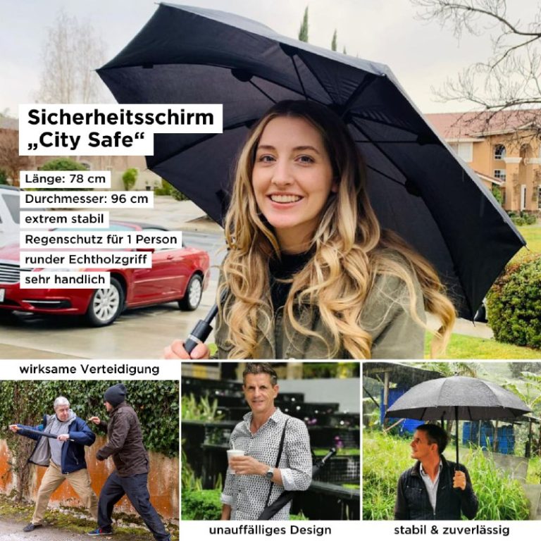 Sicherheitsschirm „City Safe“Ein besonderer Regenschirm, der weit mehr bietet, a...