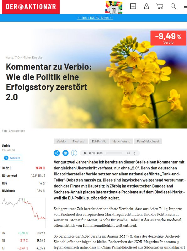 Kein Wunder, dass Verbio-Chef Claus Sauter und sein Team unlängst die Flucht vor...