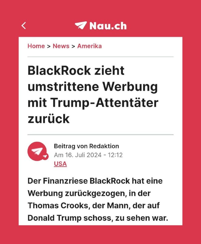 BlackRock zieht umstrittene Werbung mit Trump-Attentäter zurückDas Video wurde a...