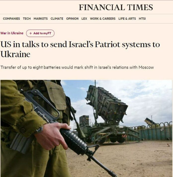 Israel könnte der Ukraine 8 Patriot-Systeme übergeben - doppelt so viele wie die...
