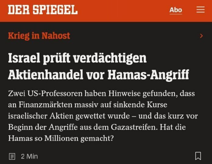 Israel prüft verdächtigen Aktienhandel vor Hamas-Angriff Israel prüft verdächtigen Aktienhandel vor Hamas-AngriffZwei US-Professoren hab...