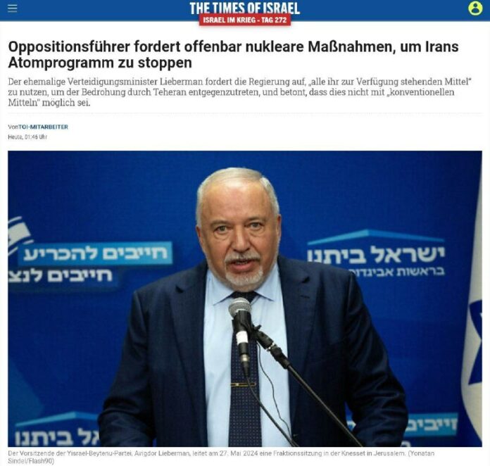  Israelischer Oppositionsführer fordert offenbar nukleare Maßnahmen, um Irans At...
