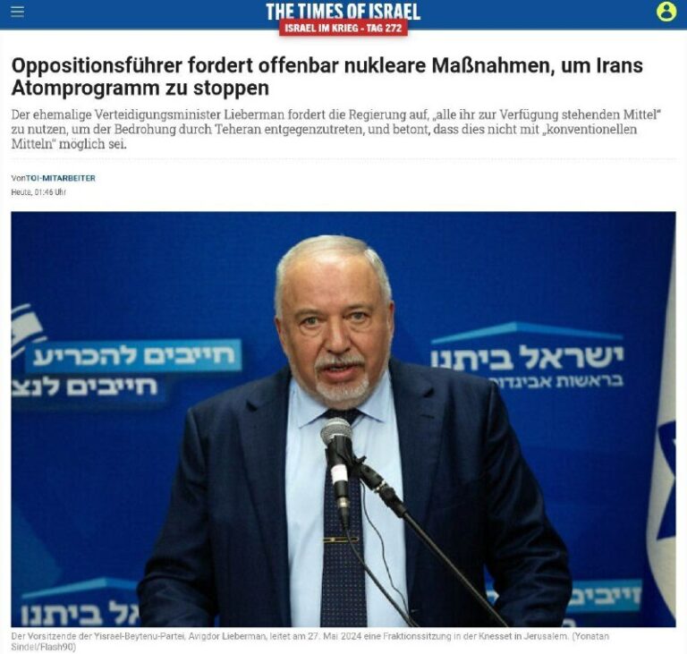  Israelischer Oppositionsführer fordert offenbar nukleare Maßnahmen, um Irans At...