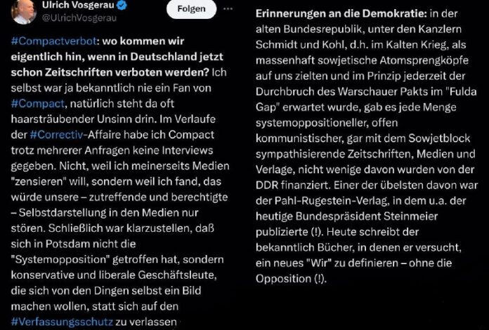 Jurist Vosgerau kritisiert Verbot von „COMPACT“-Magazin Jurist Vosgerau kritisiert Verbot von „COMPACT“-Magazin