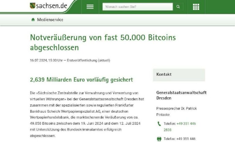  NEU: Sachsen - Notveräußerung von fast 50.000 Bitcoins abgeschlossen 2,639 Mill...