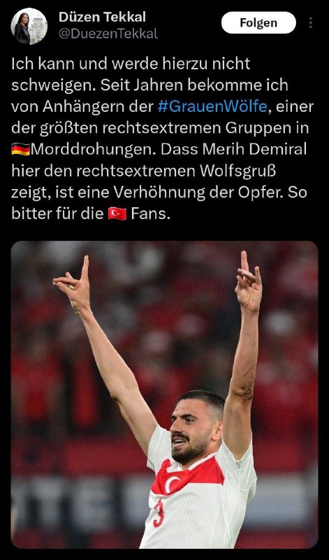 Merih Demiral feiert EM-Tor für die Türkei mit Wolfsgruß Nach seinem zweiten Tr...