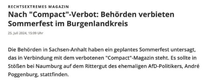 27.7.: Was passiert in Stößen? Das COMPACT-Sommerfest wurde verboten. Das Presse...
