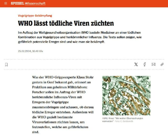WHO lässt tödliche Viren züchten: Vogelgrippe-Bekämpfung WHO lässt tödliche Viren züchten: Vogelgrippe-Bekämpfung