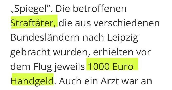  Laut dem Spiegel erhielten die heute abgeschobenen Straftäter 1000 Euro Handgel...