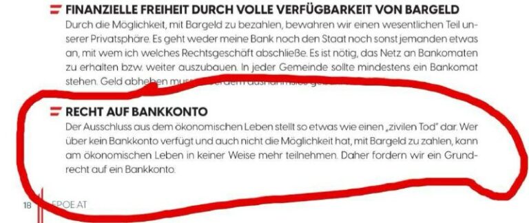 FPÖ: Recht auf ein Bankkonto Ein weiterer wichtiger Punkt des FPÖ-Programms. Die...