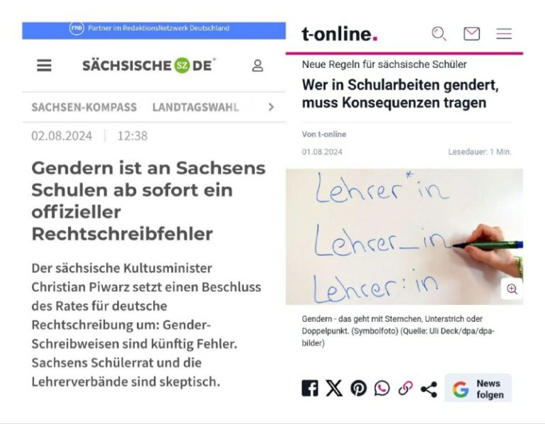  Gendern gilt ab Montag in Sachsen offiziell als RechtschreibfehlerDer sächsisch...