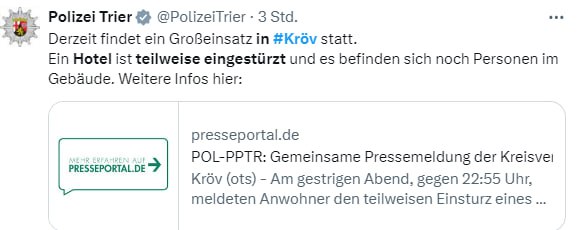 Hoteleinsturz in Rheinland-Pfalz: 1 Toter und 8 Vermisste