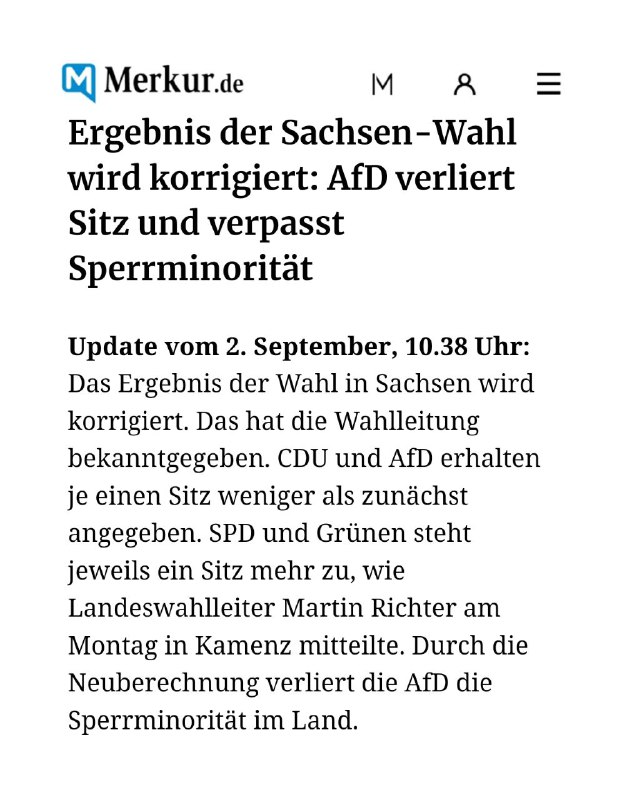  Ergebnis der Sachsen-Wahl wird korrigiert: AfD verliert Sitz und verpasst Sperr...
