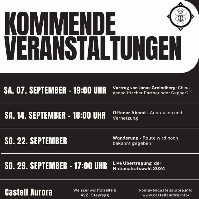  Unsere Fixtermine für den September• Euer patriotisches Hausprojekt in Steyregg...