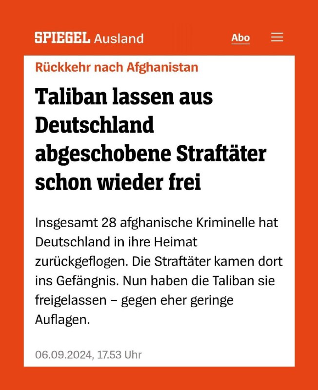 ‍ Taliban lassen aus Deutschland abgeschobene Straftäter schon wieder fre...