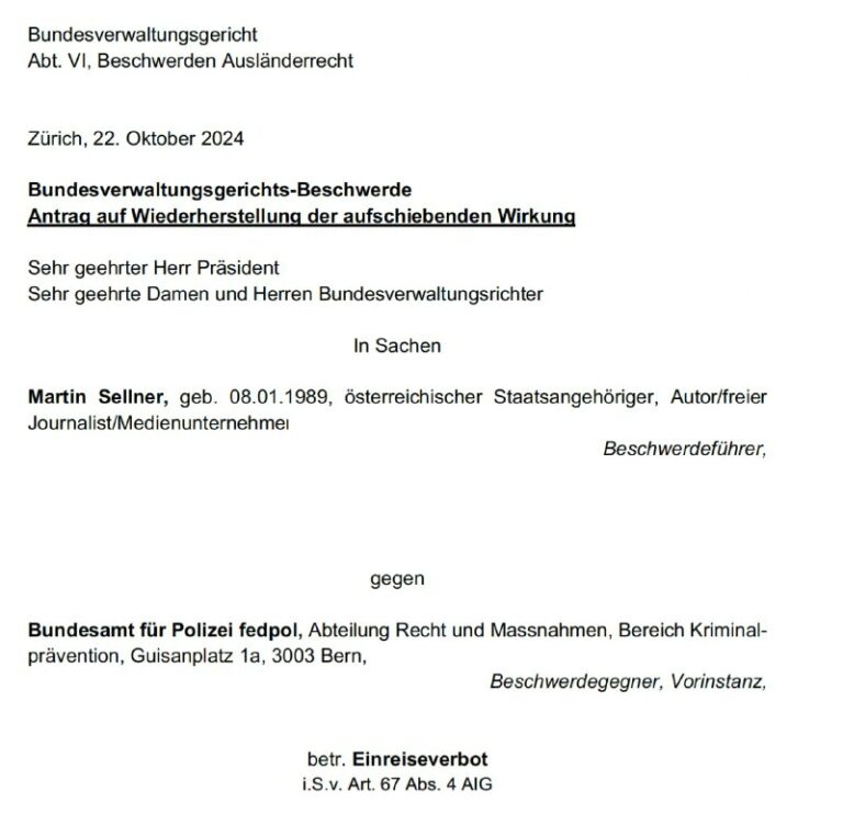  Beschwerde gegen die Schweiz ist raus! Mein Anwalt hat soeben die Beschwerde an...