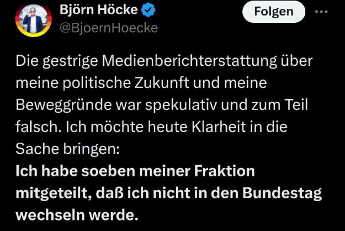 Höcke will nicht in den Bundestag wechselnThüringens AfD-Partei- und Fraktionsch… Höcke will nicht in den Bundestag wechselnThüringens AfD-Partei- und Fraktionsch…