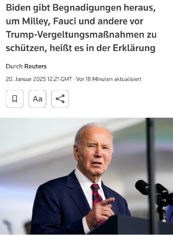 in letzter Sekunde Biden begnadigt noch schnell Fauci reuters schreibt: