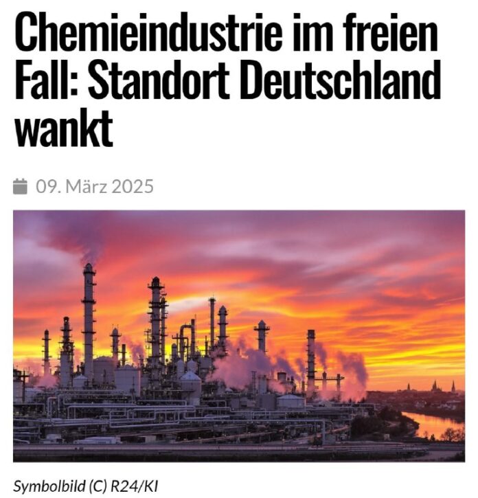  Die deutsche Chemieindustrie befindet sich im freien Fall, der sich mit alarmie...