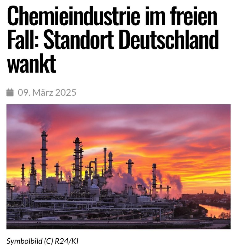  Die deutsche Chemieindustrie befindet sich im freien Fall, der sich mit alarmie...