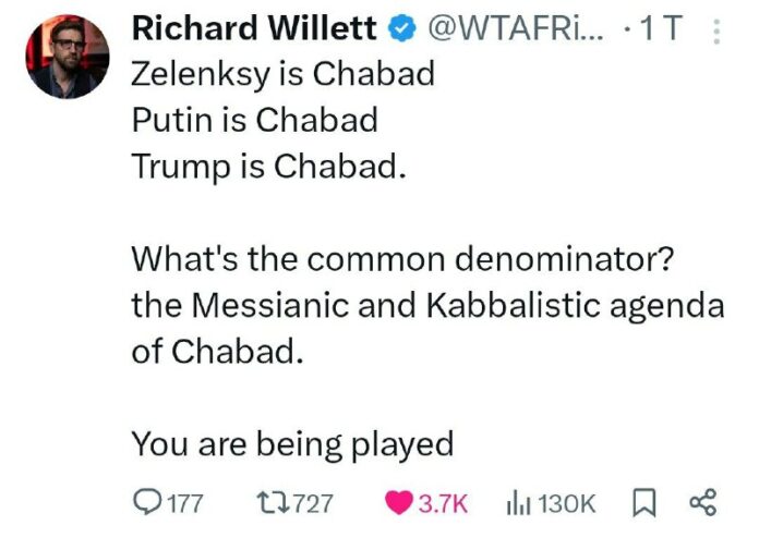  Journalist Richard Willet:Zelenksy ist Chabad Putin ist ChabadTrump ist Chabad....