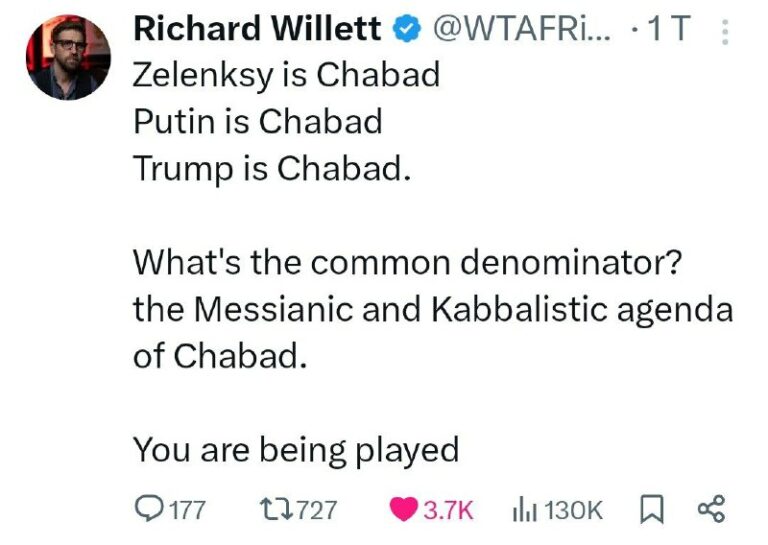  Journalist Richard Willet:Zelenksy ist Chabad Putin ist ChabadTrump ist Chabad....
