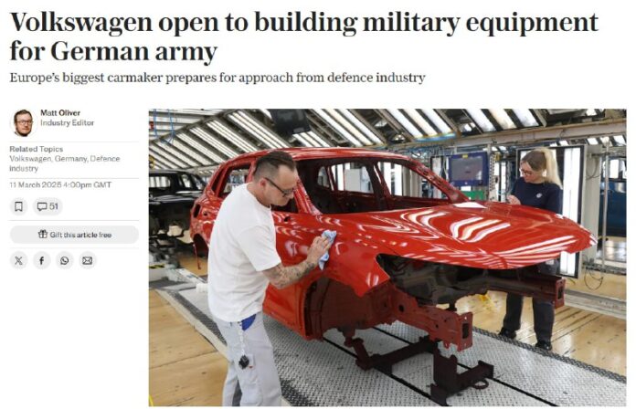 The Telegraph: Volkswagen ist offen für die Produktion von Militärtechnik für di...