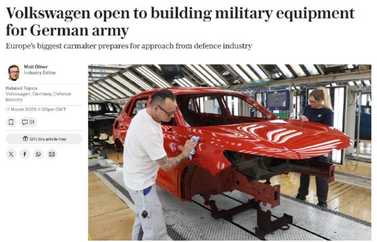 The Telegraph: Volkswagen ist offen für die Produktion von Militärtechnik für di...