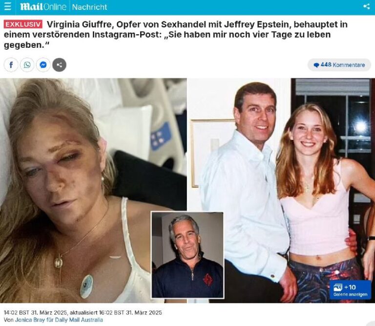  Virginia Giuffre, Opfer von Sexhandel mit Jeffrey Epstein, behauptet in einem v...