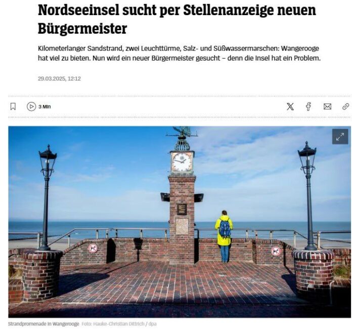  "Nordseeinsel sucht per Stellenanzeige neuen Bürgermeister" — SPIEGELZu diesem ...