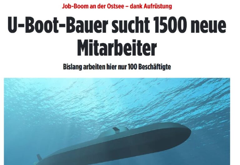 U-Boot-Bauer sucht 1500 neue MitarbeiterViele deutsche Firmen bauen Stellen ab, ...