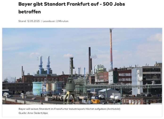 Bayer schließt Werk in Frankfurt am MainErstmals (!) wird genau Bayer schließt Werk in Frankfurt am MainErstmals (!) wird genau das deutsche Wer...