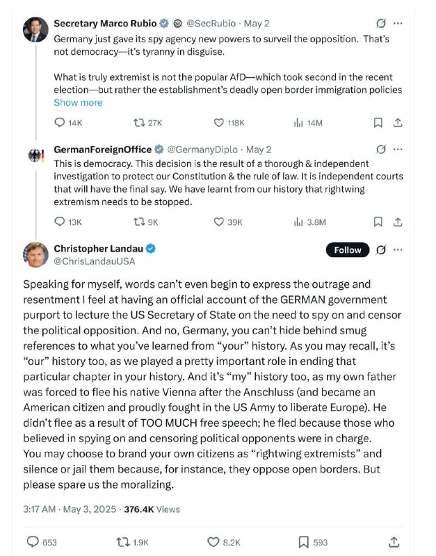  Heisse Debatte auf X zwischen den USA und Deutschland über "AfD-Einstufung als ...