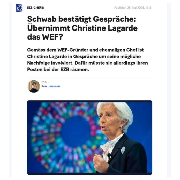  Schwab bestätigt Gespräche: Übernimmt Christine Lagarde das WEF?Nach dem kontro...