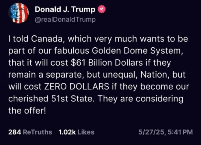 Trump bietet Kanada an, kostenlos Teil des „Iron Dome“-Abwehrsystems zu werden, ...