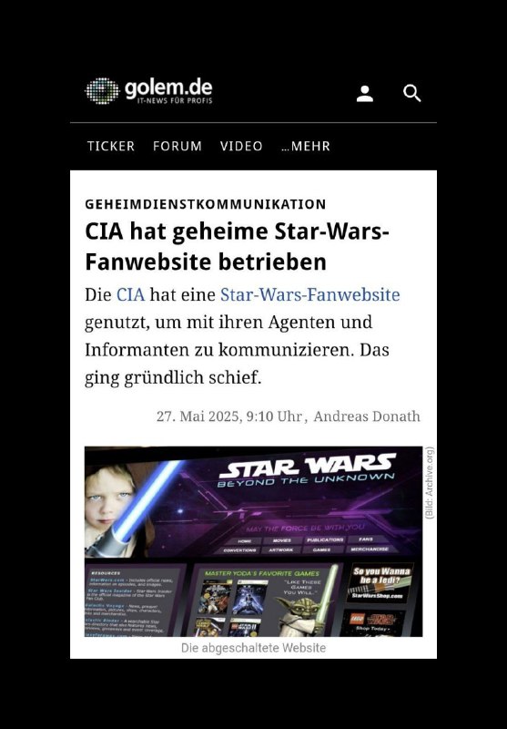 ‍ CIA hat geheime Star-Wars-Fanwebsite betrieben Die CIA hat eine geheime...