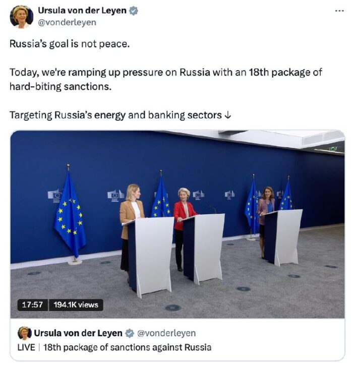 Die Europäische Kommission hat ihren Vorschlag für das 18. Sanktionspaket Die Europäische Kommission hat ihren Vorschlag für das 18. Sanktionspaket gegen ...