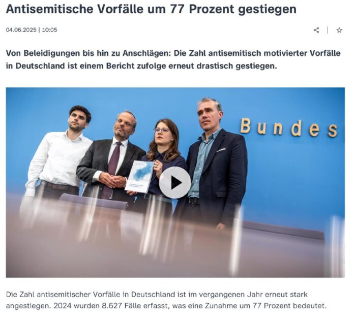 Die Zahl der antisemitischen Straftaten in Deutschland ist um 77% Die Zahl der antisemitischen Straftaten in Deutschland ist um 77% gestiegen.8627...