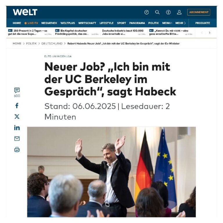  Neuer Job? „Ich bin mit der UC Berkeley im Gespräch“, sagt HabeckEx-Wirtschafts...