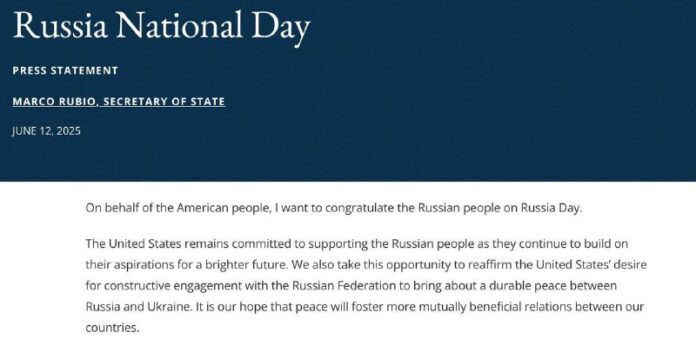 Rubio gratulierte den Russen zum Tag Russlands.Der US-Außenminister Marco Rubio ...