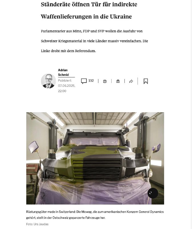 Schweizer Waffen könnten bald in die Ukraine geschickt werdenDas Parlament der n...